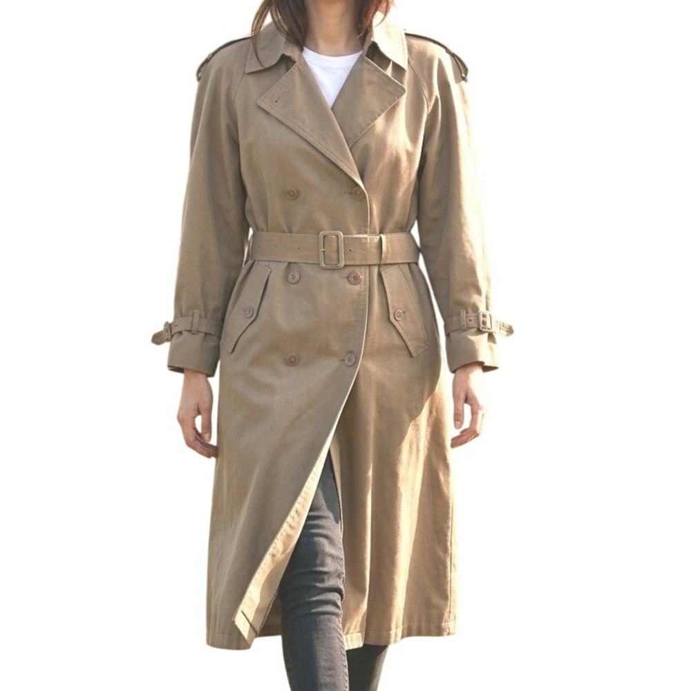 Misty Harbor Tan Khaki Double Breasted Trench Coat with Wool Liner Womens 6P